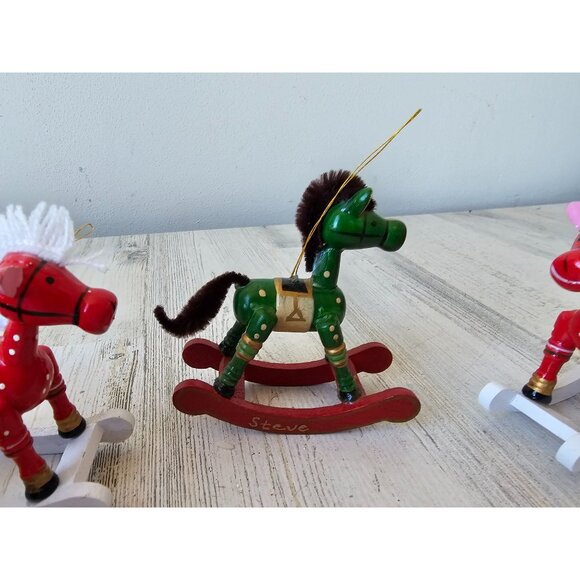 Wooden rocking horses vintage ornament set Xmas tree - Picture 4 of 8